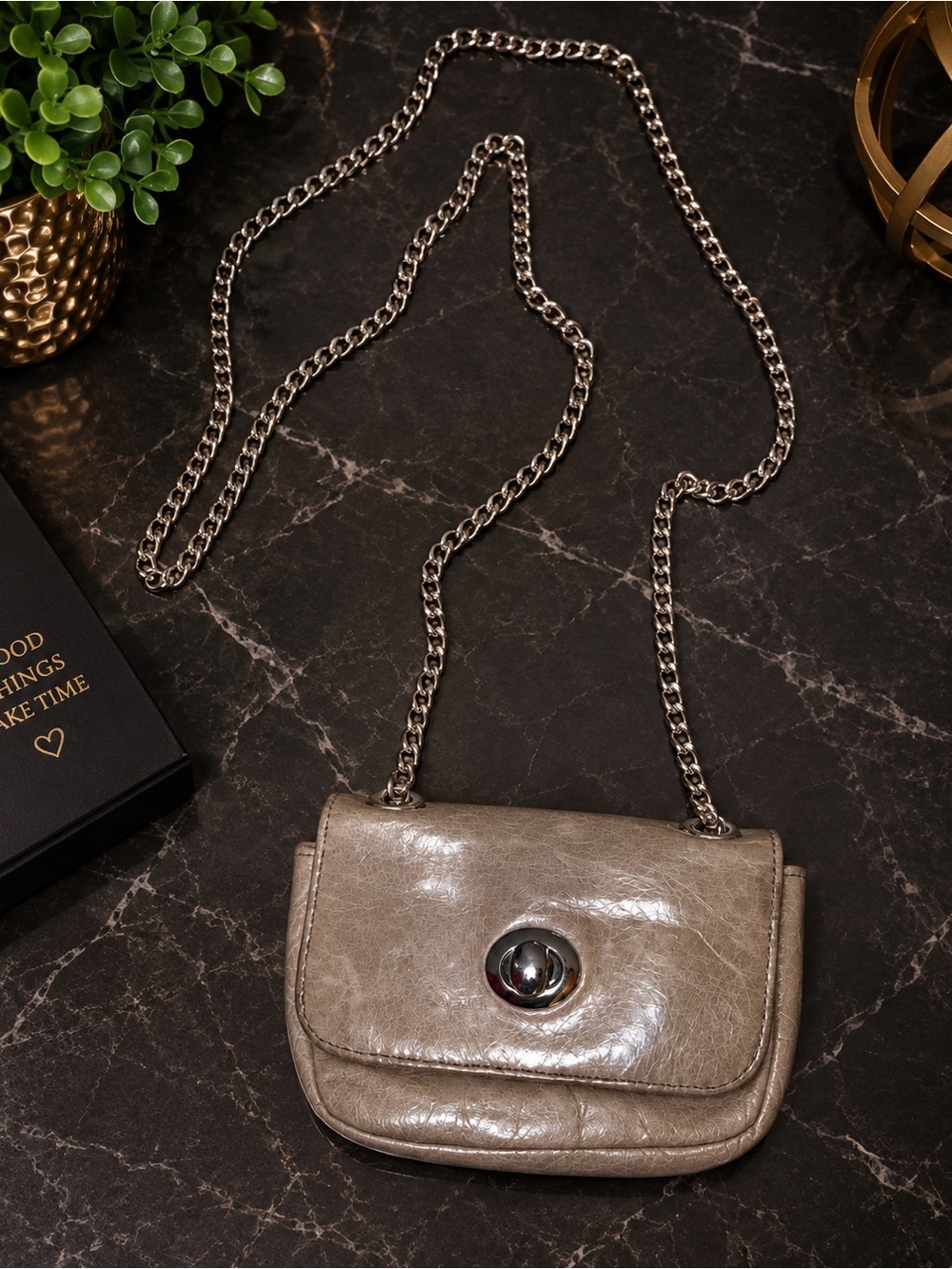 HOBO International Small Taupe Leather Chain Crossbody Bag